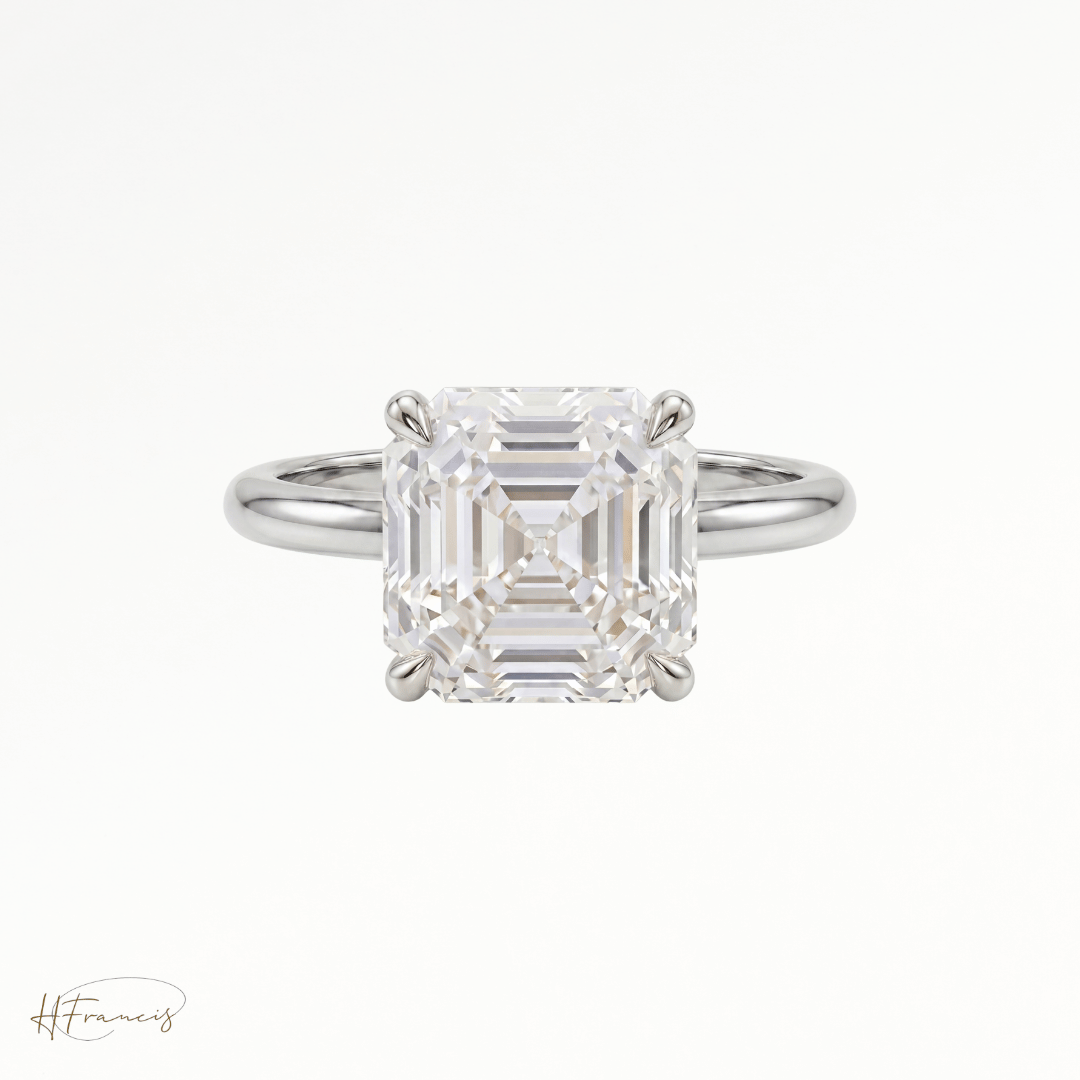 Asscher classic solitaire engagement ring in Platinum 