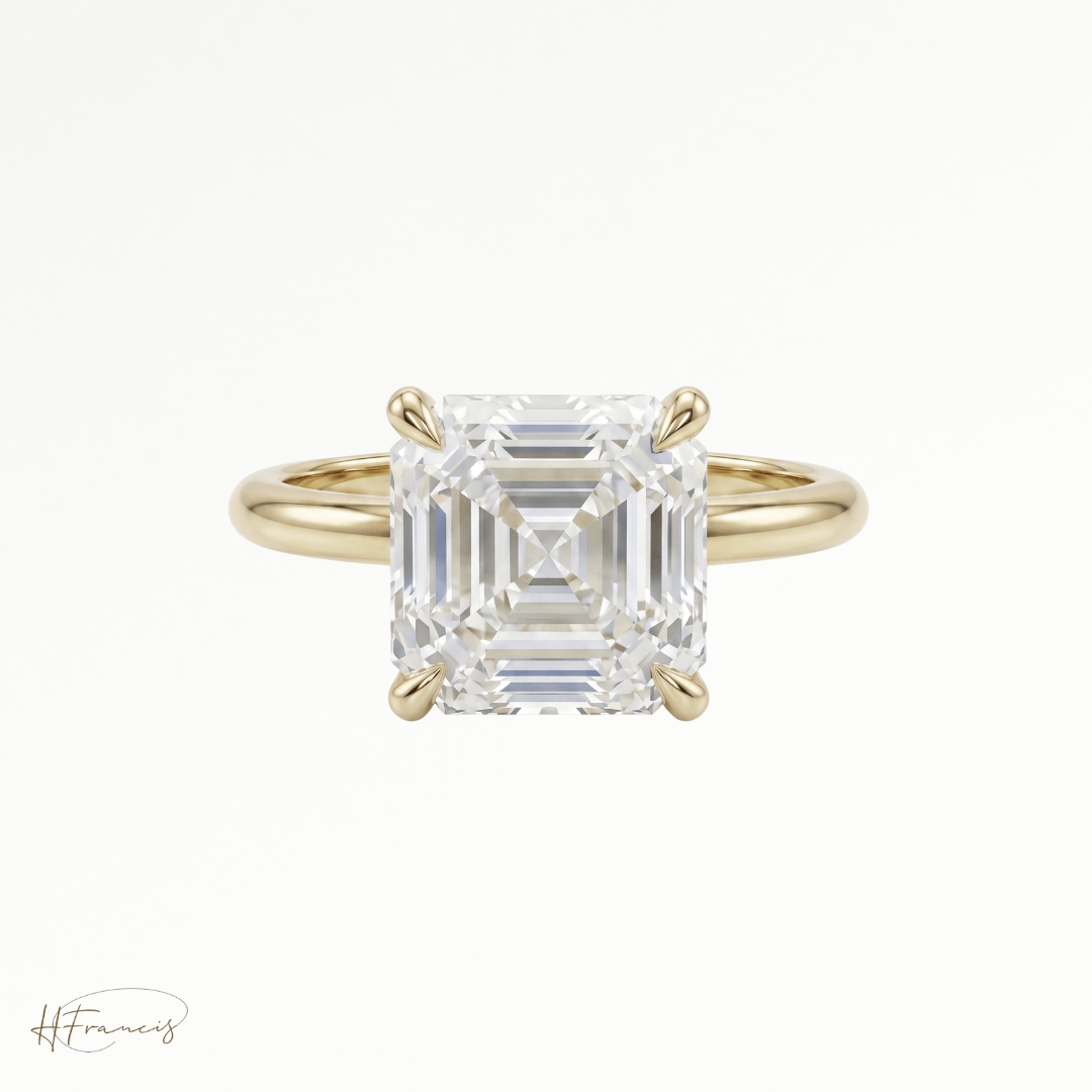 Asscher classic solitaire engagement ring in 18k yellow gold 