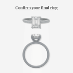 Two views of Ring Confirmation Kit 3D print replicas showing ring shape and setting in neutral grey - Confirm your final ring