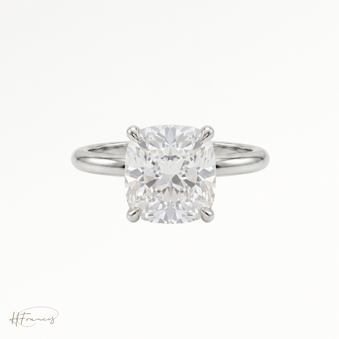 Cushion classic solitaire engagement ring in Platinum 