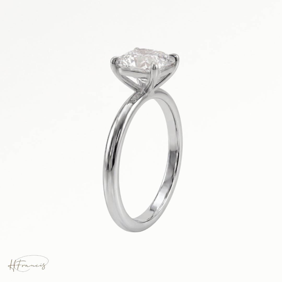 Cushion classic solitaire engagement ring in Platinum 