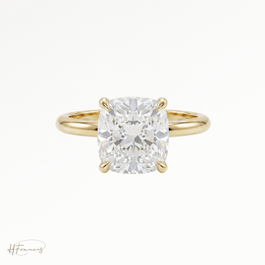 Cushion classic solitaire engagement ring in 18k yellow gold 