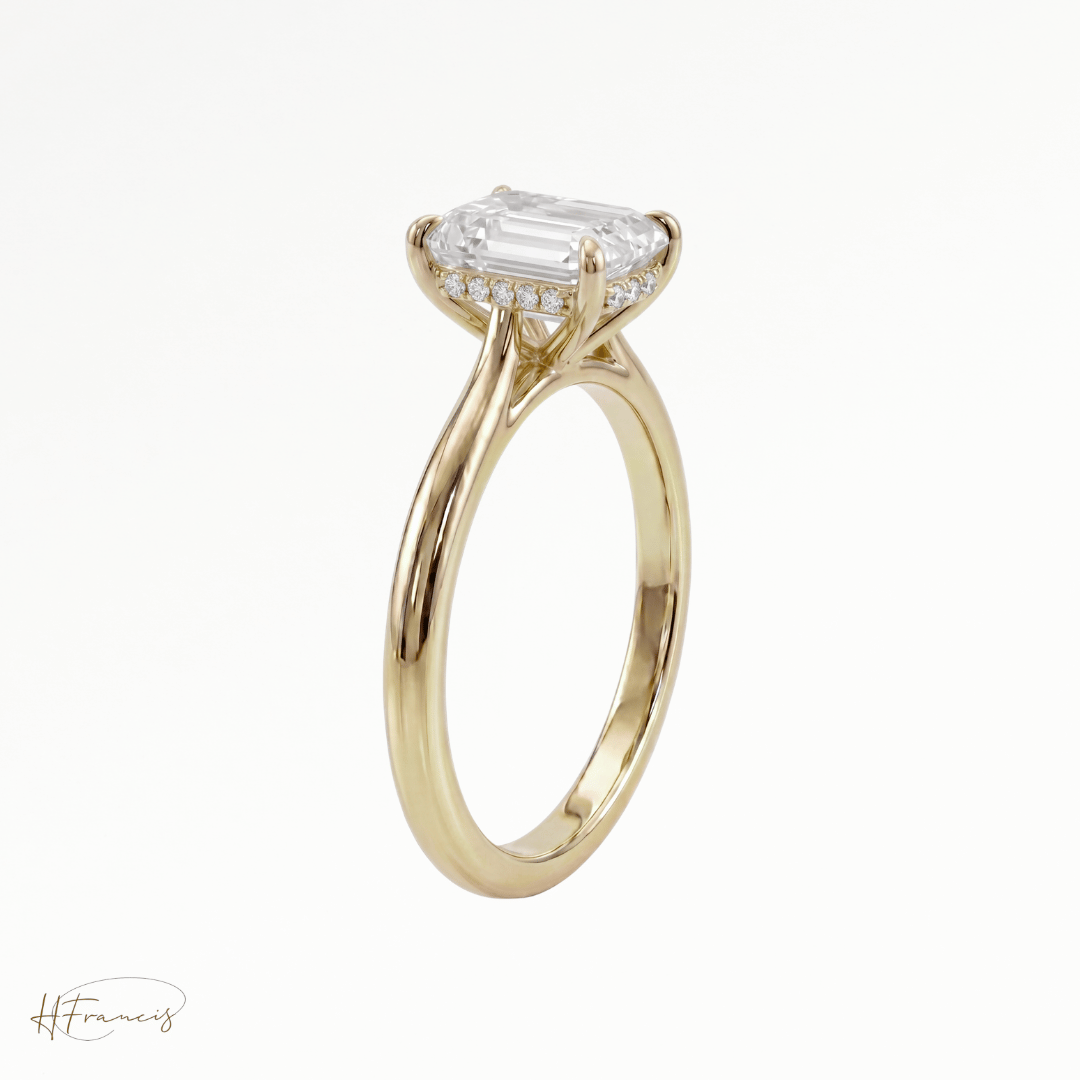 Emerald Cathedral Hidden Halo solitaire engagement ring in 18k yellow gold 