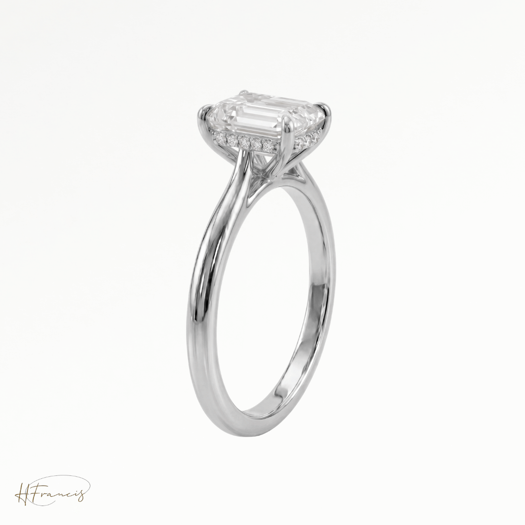 Emerald Cathedral Hidden Halo solitaire engagement ring in Platinum 