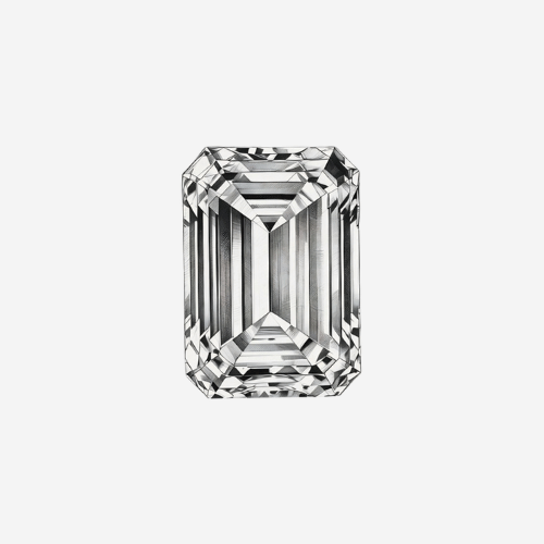 Front view of emerald cut diamond showcasing step-cut rectangular facets on light gray background