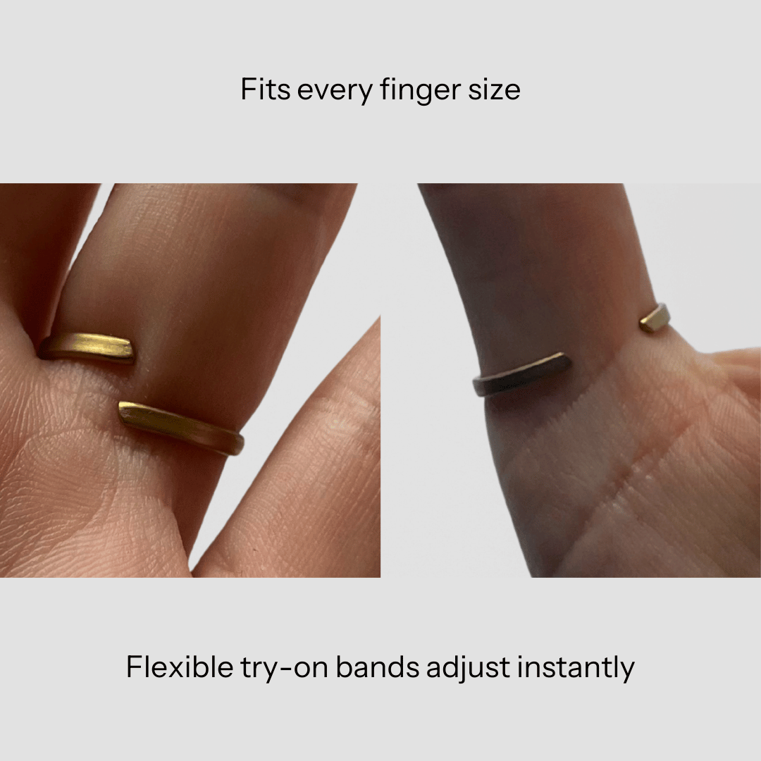 Close-up view showing how a ring fits on the hand