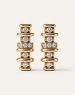 Linear Diamond Bar Drop Earrings in 14k yellow gold, seven round diamonds in each drop set between polished gold bars
