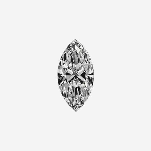 Front view of marquise diamond showcasing elongated pointed ends and detailed facets on a light gray background