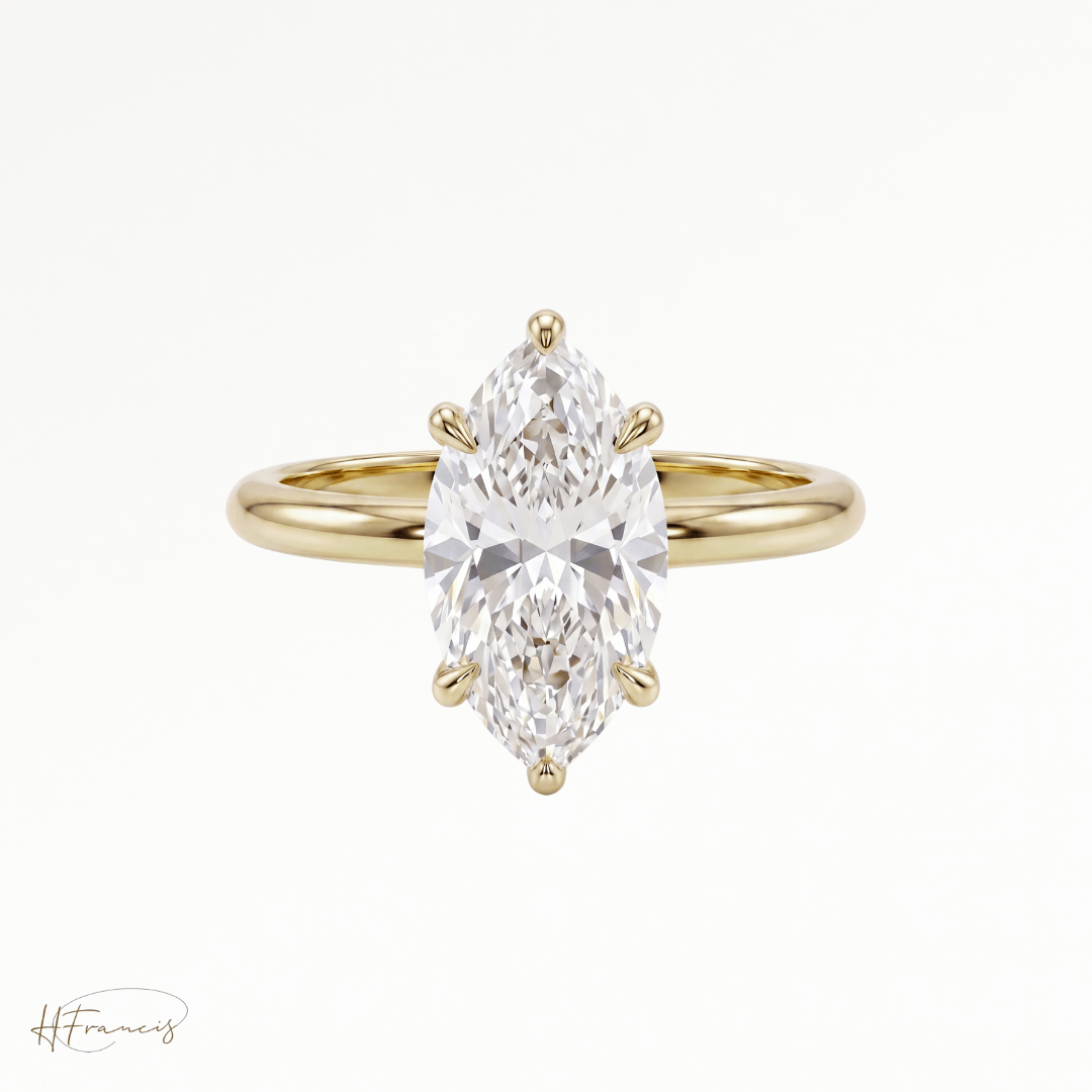Marquise classic solitaire engagement ring in 18k yellow gold 