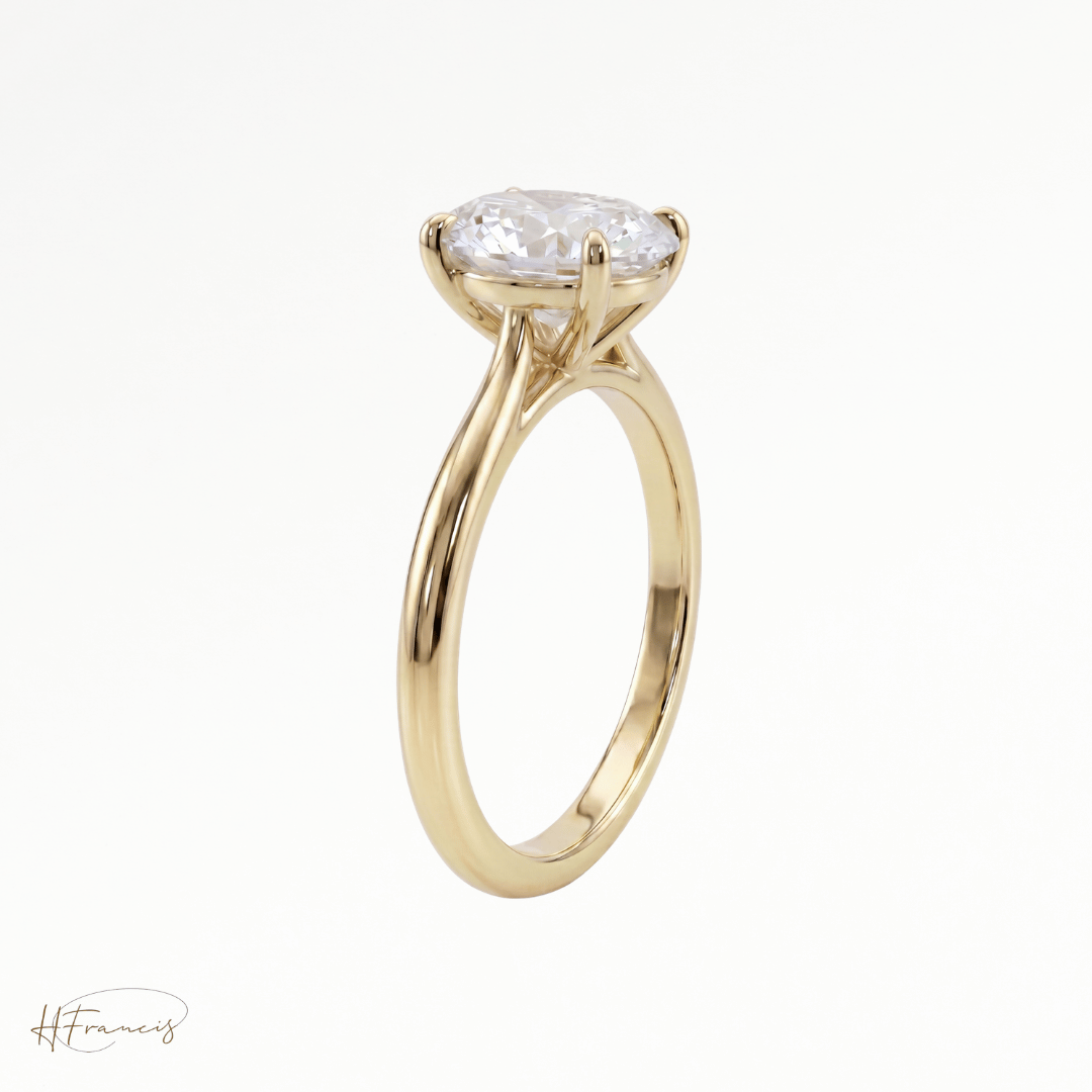 Oval Cathedral solitaire engagement ring in 18k yellow gold 
