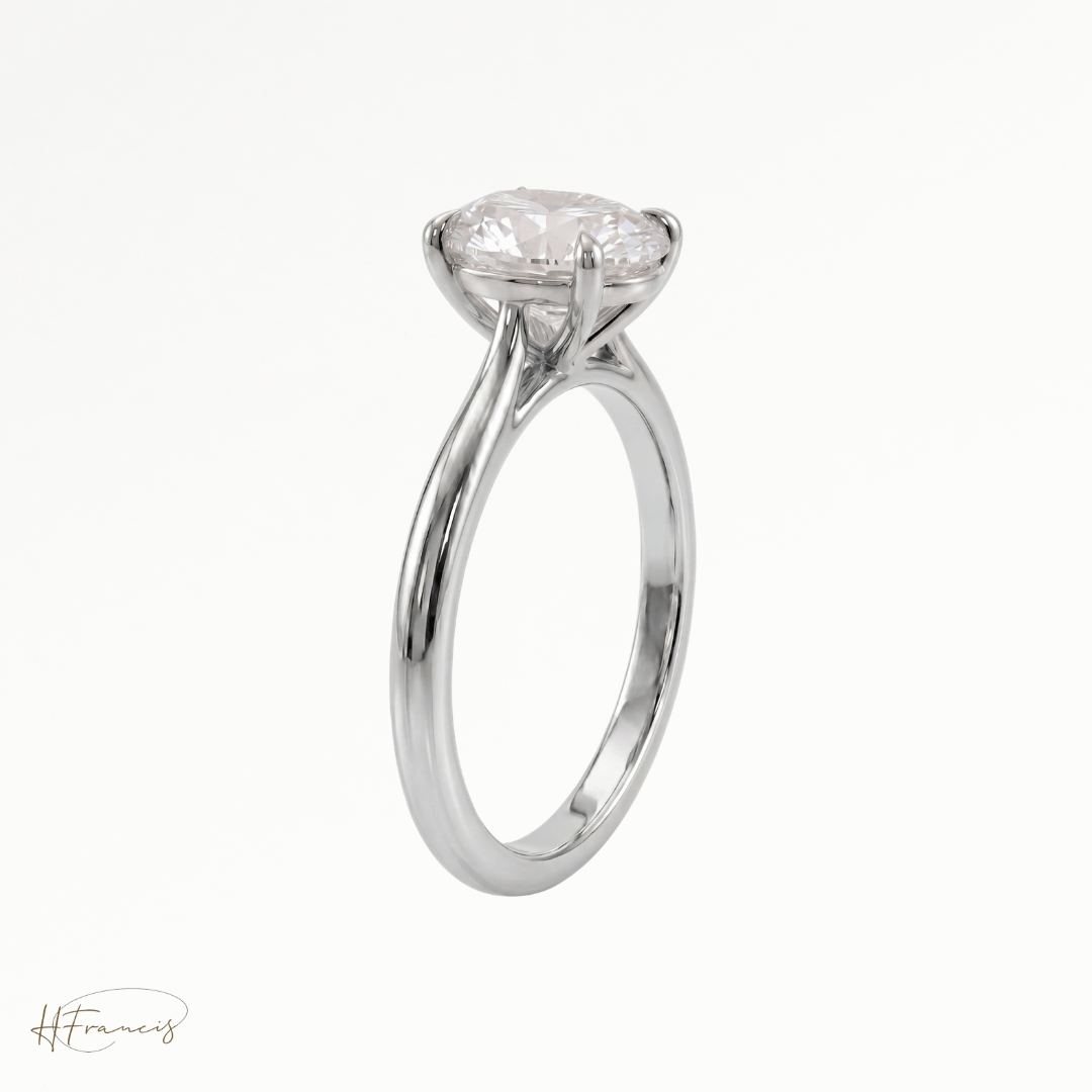 Oval Cathedral solitaire engagement ring in 18k yellow gold 