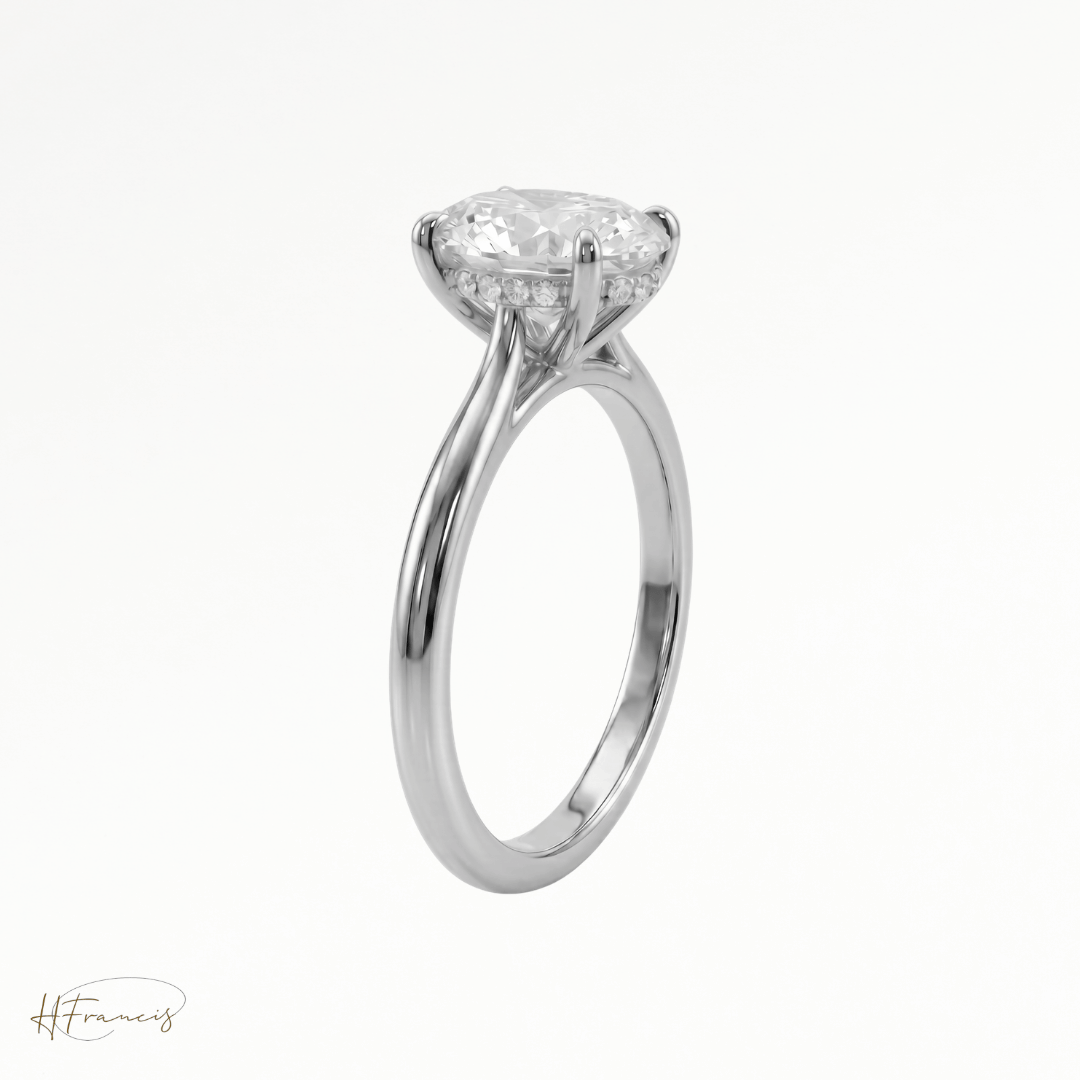 Oval Cathedral Hidden Halo solitaire engagement ring in Platinum 