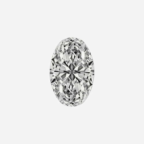 Front view of oval diamond showing detailed faceting and elongated shape on a light gray background