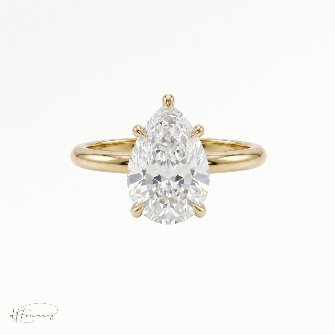 Pear classic solitaire engagement ring in 18k yellow gold 