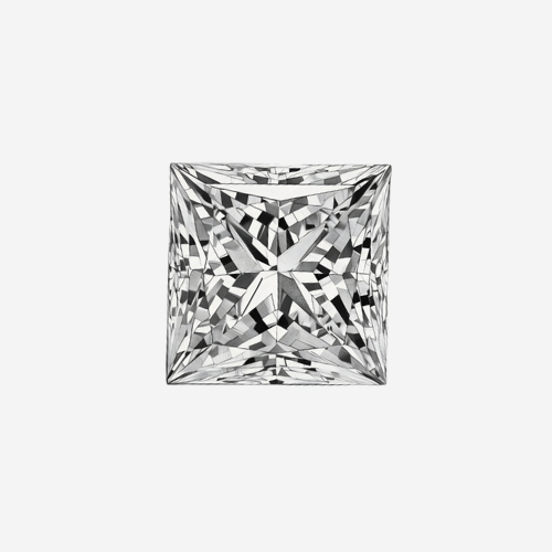 Front view of princess-cut diamond showing square faceted face and sparkle on light gray background