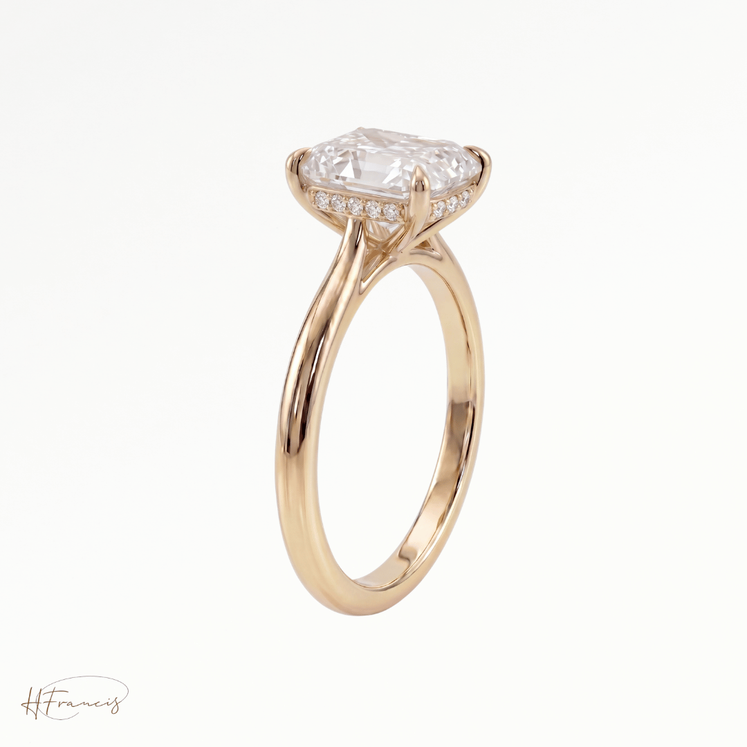 Radiant Cathedral Hidden Halo solitaire engagement ring in Platinum 