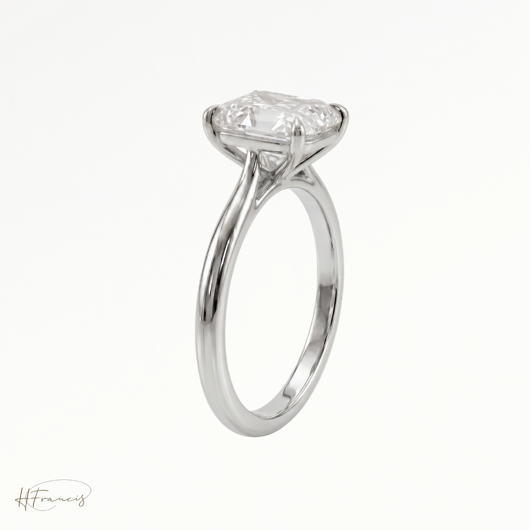 Radiant Cathedral solitaire engagement ring in 18k yellow gold 