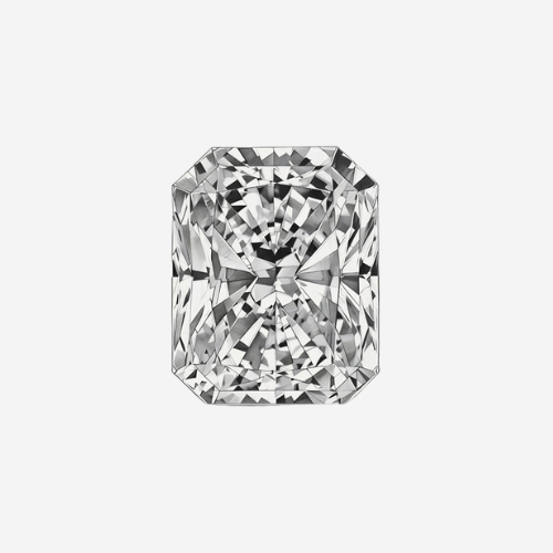 Front view of radiant cut diamond showing faceted rectangular shape with trimmed corners on light gray background