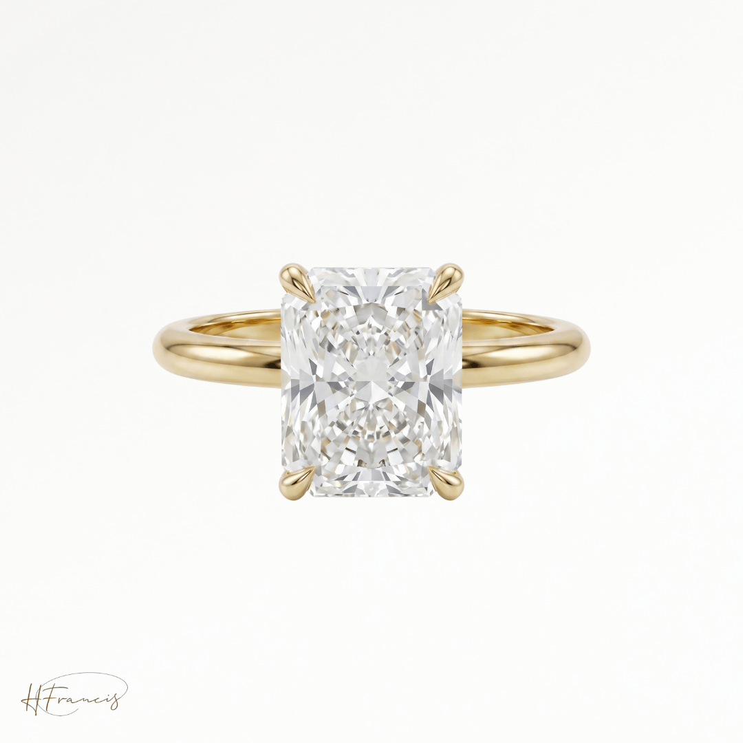 Radiant classic solitaire engagement ring in 18k yellow gold 