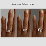 Different ring styles shown on hands for size and shape comparison